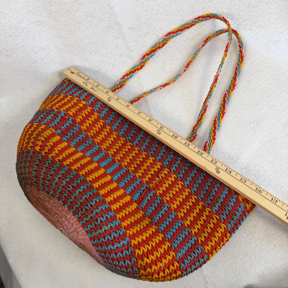 Boho Woven Straw Tote Bag Multi Color Striped Beach Shoulder Bag Summer Purse - Picture 7 of 9
